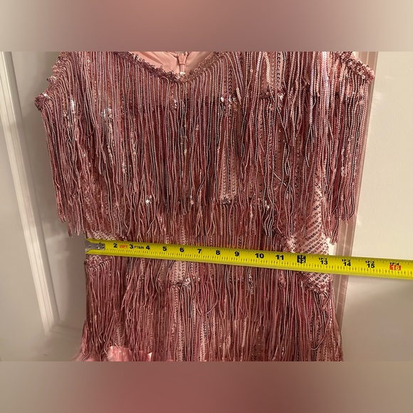 Women’s pink sequin fringe & feather party dress. Great condition. Barbi… - Picture 5 of 8